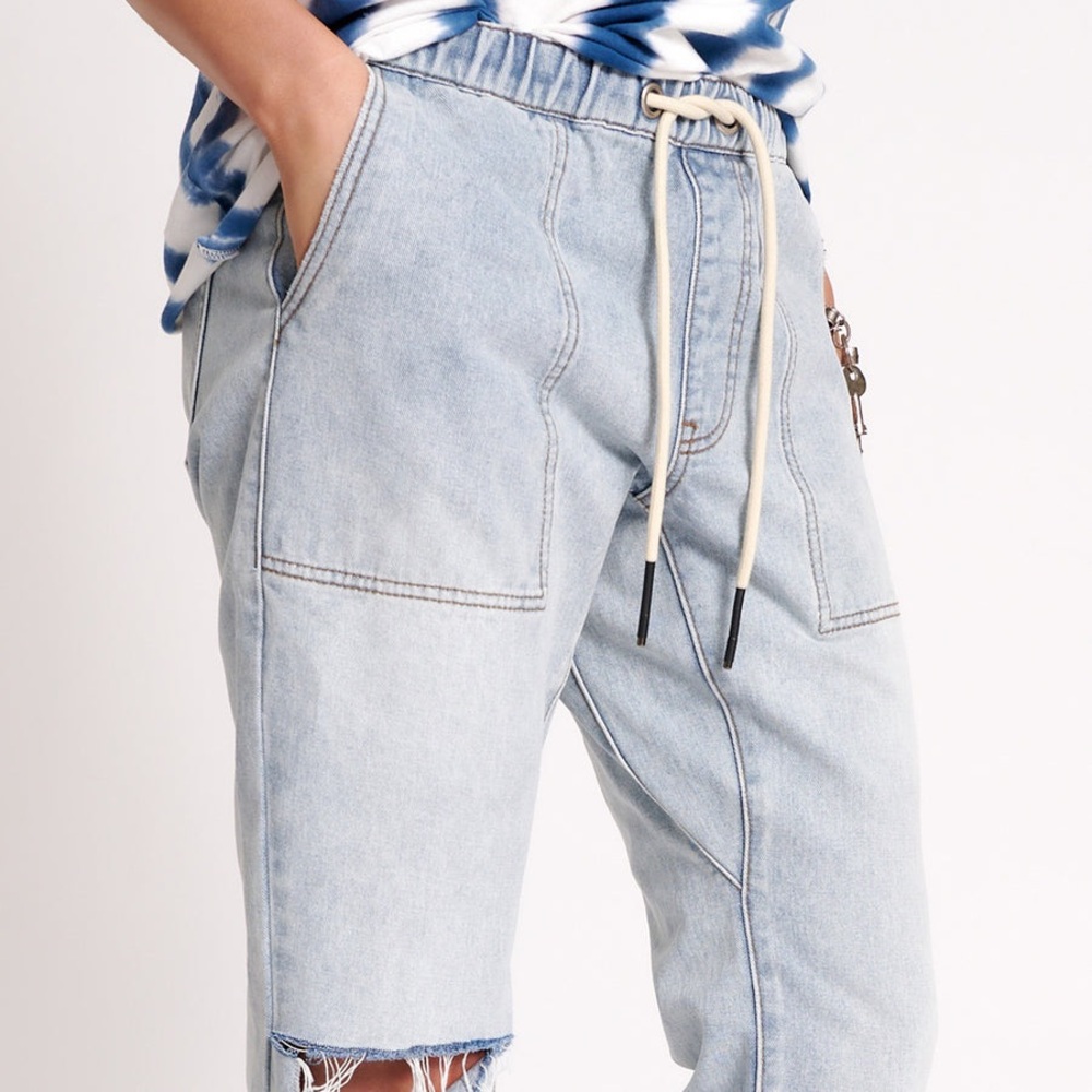 One Teaspoon Distressed Denim Joggers Rope Drawstring Light Wash • Small